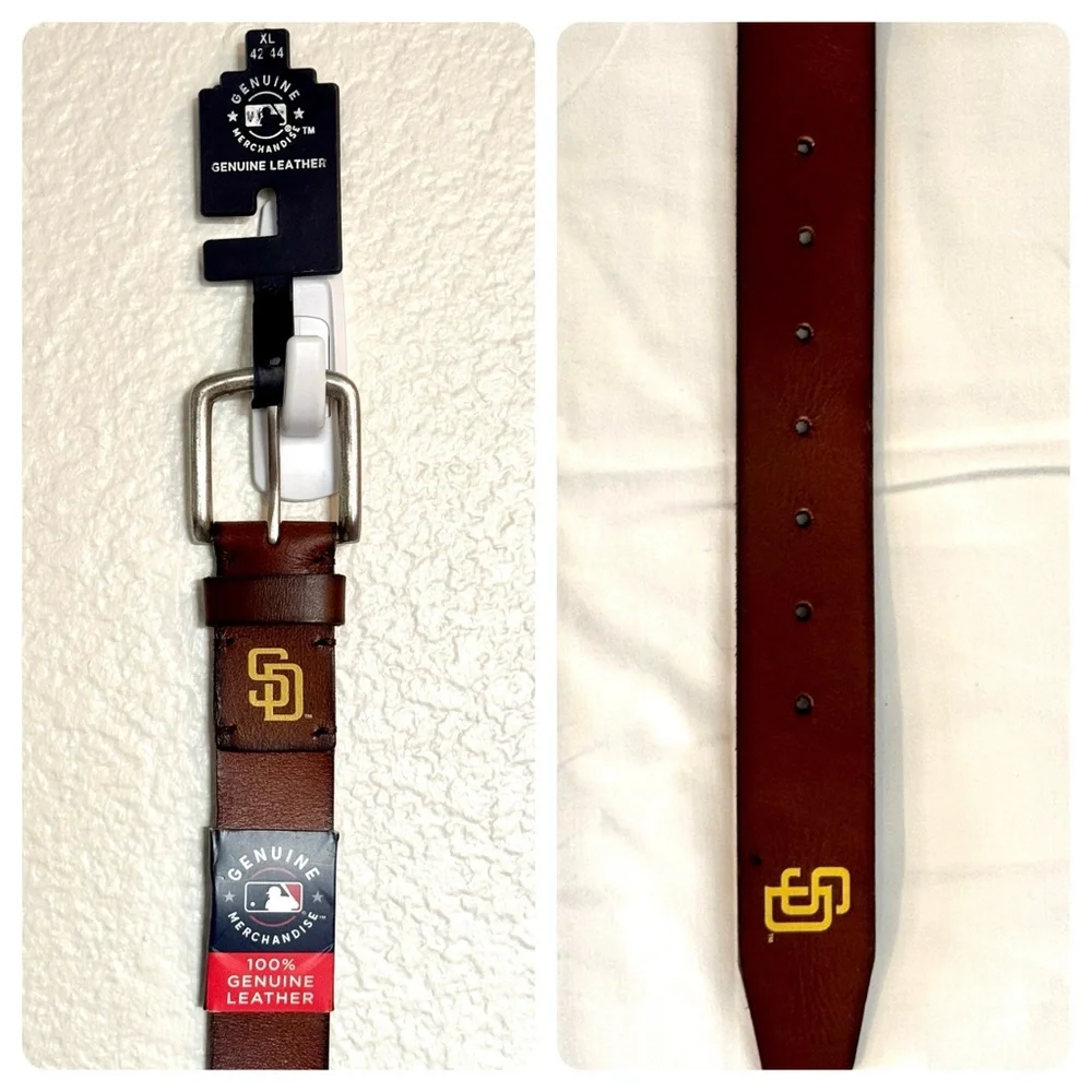 MLB Genuine Merch “San Diego Padres” Team Men’s Leather Belt, Cognac XL NWT - Picture 3 of 6